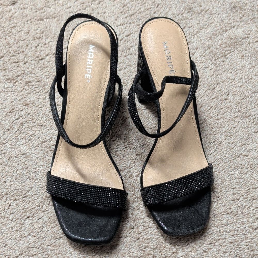 Maripe Black Beaded Slingback Heels